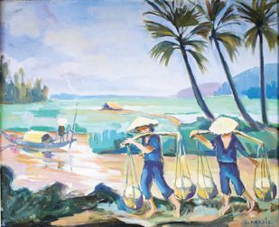 Jean ABADIE (1921-2010) Paysage du Vietnam. Huile sur toile signée en bas à droite....