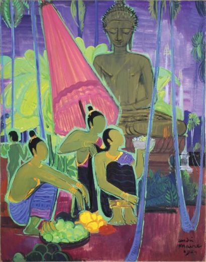 André MAIRE (1898 - 1984) Offrandes laotiennes, 1954. Gouache signée et datée en...