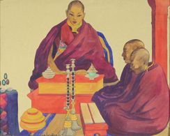 Léa LAFUGIE (1890 - 1972) Moines tibétains et le grand Lama de Shi-Gat-Sé en pèlerinage...