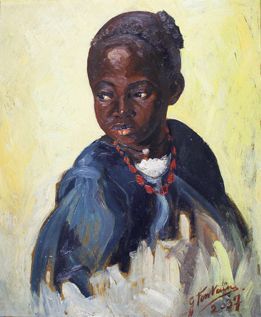 Gustave FONTAINE (1877 - 1952) Portrait de fillette africaine, 1937. Huile sur panneau...