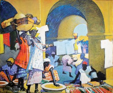 Arthur FOACHE (1871 - 1967) Un marché en Afrique. Huile sur toile signée en bas à...