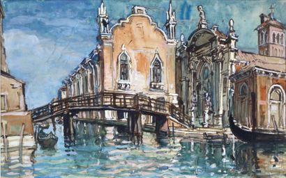 Albert BECUS (XXe siècle) Vue de Venise, 1961. Aquarelle et gouache signé daté sur...