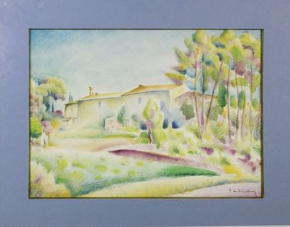 Pierre de VAUCLEROY (1892 - 1980) Mas provençal. Mine de plomb, aquarelle et gouache...