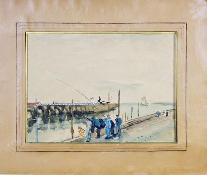 Jean LAUNOIS (1898 - 1942) Le Port de Saint Gilles (Vendée). Aquarelle sur papier...