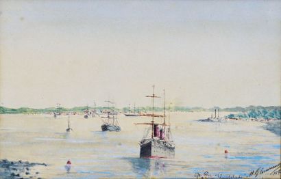 École du XXe siècle Vue de Pointe à Pitre en Guadeloupe, 1893. Aquarelle et gouache...