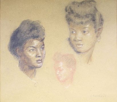 JEAN BOUCHAUD (1891 - 1977) La martiniquaise. Trois études aux trois crayons. 34...