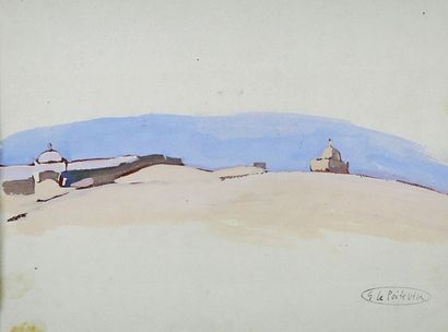 Georges LE POITEVIN (1912 - 1992) Les marabouts dans le Sahara. Gouache sur papier....