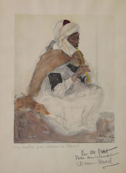 MAURICE HENRI HENSEL (1890-?) Joueur de flute berbère, 1927. Lithographie signée...