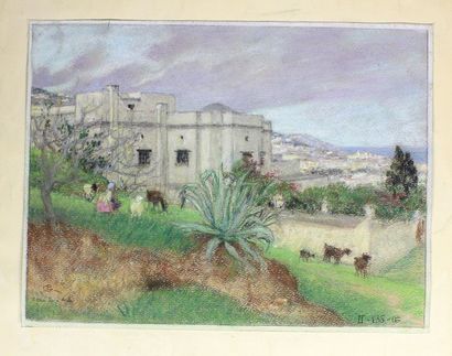 Paul GUION (1881-1972) Vue de la villa Abd-el-Tif, 1943. Pastel et mine de plomb...