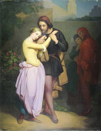 Ary scheffer (1795 - 1858) 
Faust et Marguerite au jardin.
Huile sur toile non signée.
Hist:...