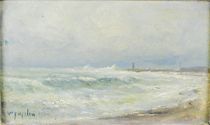 Victor DE PAPELEN (1810 - 1881) 
Bord de côte dans la tempête.
Huile sur panneau...