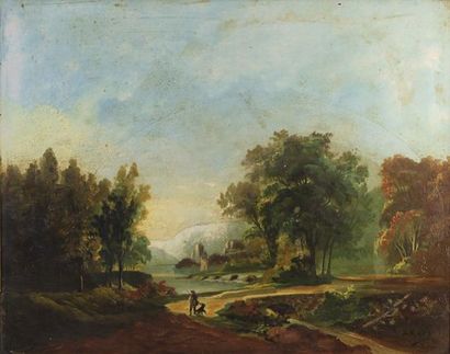 J. MARY (XIXe siècle) 
Chasseur dans un paysage.
Huile sur cuivre signé en bas à...