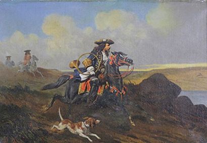 Théodore FORT (1810 - 1896) 
Chasse à courre.
Huile sur toile signée en bas à gauche.
32...