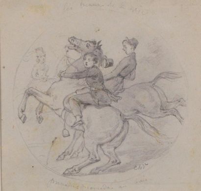 École du XIXe siècle 
Etude d'hommes à cheval ou «Les beaux de la Vic - Première...