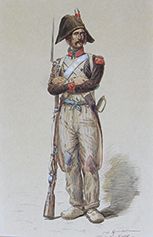 Capitaine Eugène EVRARD (XIXe siècle) 
Grenadier 1796.
Aquarelle signée en bas à...