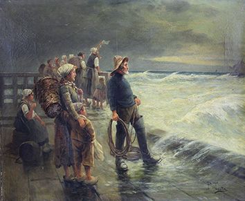 Pierre TESTU (XIXe - XXe siècle) 
Jour de tempête sur le port.
Huile sur toile signée...