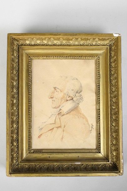 LUSSIGNY L. (XVIIIe - XIXe siècle) 
Portrait d'homme au manteau.
Lavis et aquarelle...