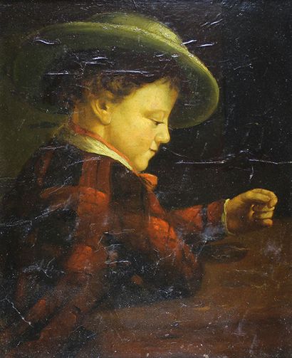 École du XIXe siècle 
Portrait d'enfant.
Huile sur toile (restauration).
45 x 39...