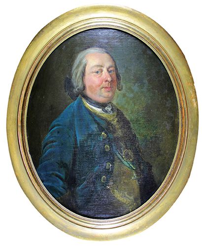ECOLE DU XVIIIe SIÈCLE 
Portrait de gentilhomme à la redingote bleue.
Huile sur toile...