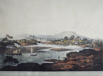 Henry SALT (d'après) (1780 - 1827) Vue de Poonah.
Aquatinte rehaussée à l'aquarelle...