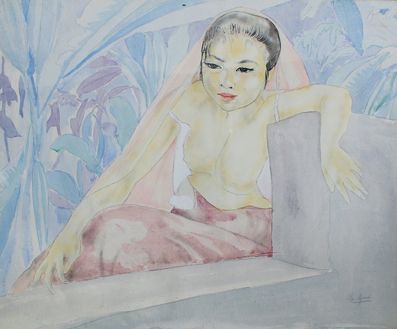 Alix AYME (1894 - 1989) Jeune vietnamienne dénudée.
Aquarelle signée en bas à droite....