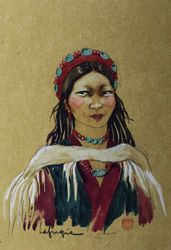 Léa LAFUGIE (1890 - 1970) Jeune fille du Ladakh, Nord de l'Inde.
Gouache signée en...
