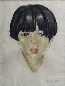 Alix AYME (1894 - 1989) Portrait de jeune vietnamienne.
Eau-forte réhaussée de gouache...