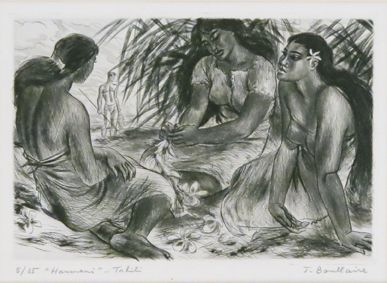 Jacques BOULLAIRE (1893 - 1976) Haumani, Tahiti.
Pointe sèche signée en bas à droite,...