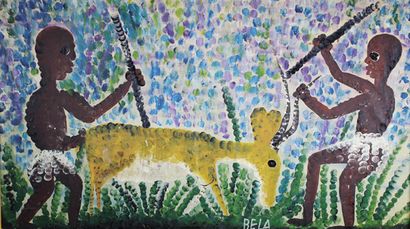 BELA (1940-1968) La chasse à l'antilope.
Huile sur toile marouflée sur panneau signé...