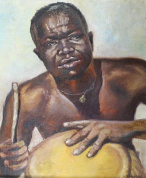 ALEXANDRE (Ecole belge du XXe siècle) Musicien africain.
Huile sur toile marouflée...