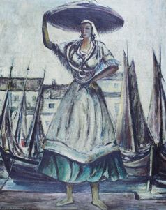 Adamantios DIAMANTIS (attribué à) (1900 - 1994) Paysanne au port.
Huile sur toile...