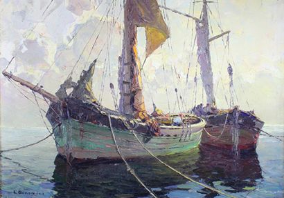 Louis BONAMICI (1878 - 1966) Le retour de pêche.
Huile sur toile signée en bas à...