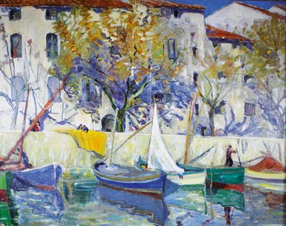Marie-Anne DE NIVOULIES PIERREFORT (1879 - 1968) Port d'un village méditerranéen.
Huile...