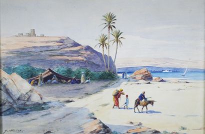 Marcel BLAIRAT (1849 - ?) Au bord du Nil.
Aquarelle signée en bas à gauche.
33 x...