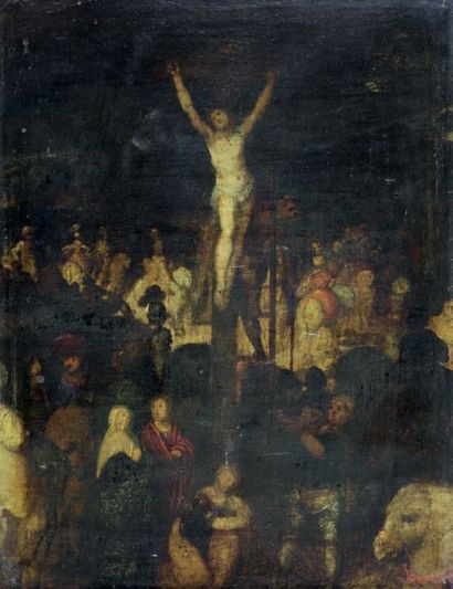 Ecole du XIX e siècle La crucifixion.
Huile sur panneau.
32 x 24,5 cm