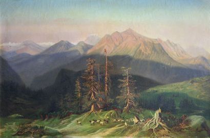 Eugénie D'HOFFSCHMIDT (XIX -XX) Paysage de montagne, 1860.
Huile sur toile signée...