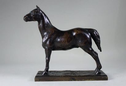 Louis VIDAL (1831 - 1892) Cheval à l'arrêt.
Epreuve en bronze à patine brun nuancé....