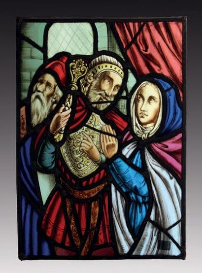 null Quatre vitraux figurant des personnages religieux et deux composés d'éléments...