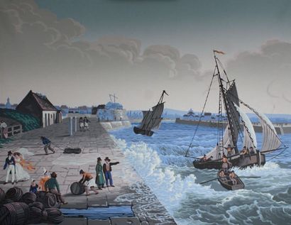 null Papier peint encadré à décor de jetée bretonne.
67 x 87,55 cm