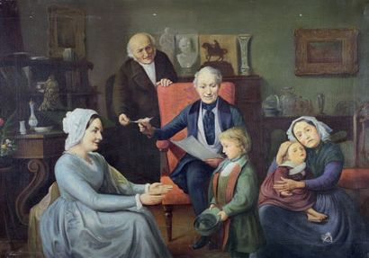 Ecole allemande. XIX e La famille.
Huile sur toile signée en bas à gauche.
50 x 70...