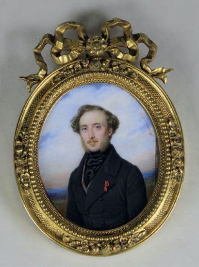 François MEURET (1800 - 1887) Miniature à vue ovale figurant un gentleman.
Vue: 9,5...