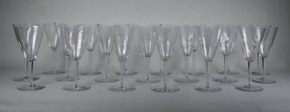 SAINT LOUIS Partie de service comprenant vingt-deux verres en cristal.
(égrenure...