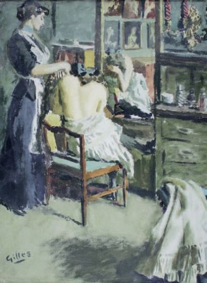 Nicolas GILLES (1879 - 1939) La toilette.
Aquarelle signée en bas à gauche.
47 x...