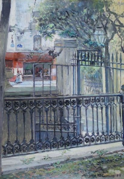 Léopold STEVENS (1866-1935) Paris, le quartier latin, 1895.
Huile sur carton signé...