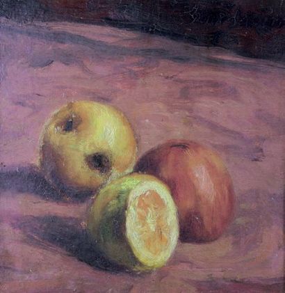 EMILE BERNARD (1868 -1941) Nature morte aux fruits.
Huile sur panneau signée en haut...