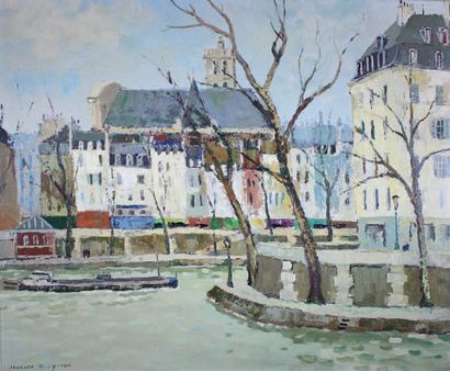 Jacques BOUYSSOU (1926 - 1997) Paris, l'église et les quais (Ile Saint-Louis), 1969.
Huile...