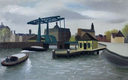 Georges ROHNER (1913 - 2000) Le pont transbordeur, 1947.
Huile sur toile signée en...