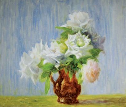 Marthe ORANT (1874 - 1957) Bouquet de roses blanches.
Huile sur toile signée en bas...