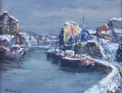 Raymond BESSE (1899 - 1969) Ile de Saint Louis sous la neige et le Canal à Aubervilliers.
Deux...