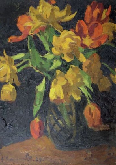 André HERVIAULT (1884 - 1969) Bouquet de fleurs, 1929.
Huile sur panneau signé en...